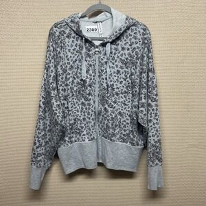 Athleta Floral Printed Gray Sweatshirt Hoodie Hooded Full Zip Womens Size XL